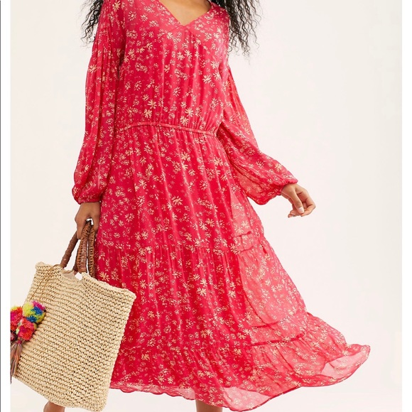 Free People Raspberry Boho Dress w/slip - Picture 3 of 6